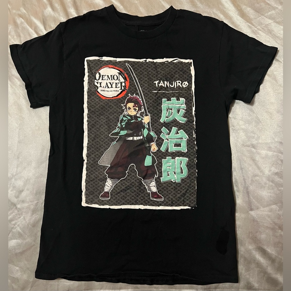 Demon Slayer Shirt Tanjiro Anime Short Sleeve Black Tee Size Small